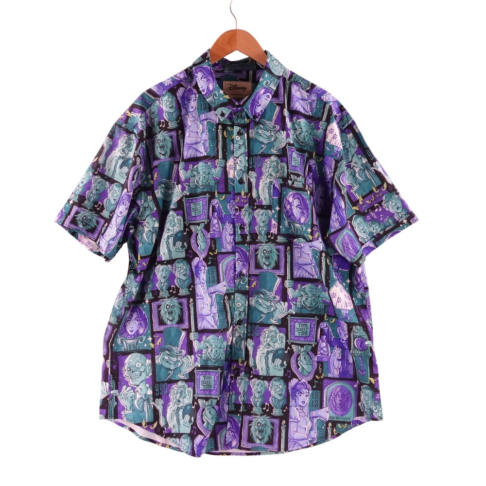 Disney RSVLTS Mens 2XL Haunted Mansion KUNUFLEX Shirt Short Sleeve Purple